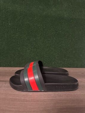 Gucci Web Men's Rubber Slide Sandal - Black Rubber, US 11
